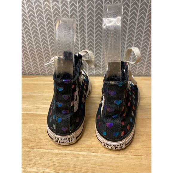 Converse Chuck Taylor Black High Tops with multicolored hearts - Picture 6 of 11